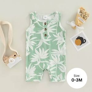 0-3M | BABY BOY SHORT SLEEVE ONESIE WITH LEGS | LEAF PRINT